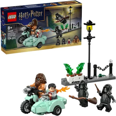 Produktbild von LEGO Harry Potter Hagrids und Harrys Flucht aus dem Ligusterweg - Motorrad Spielzeug mit 4 Minifiguren - 2 Todesser, eine Straßenszene - Geschenk für Mädchen, Jungen und Fans ab 8 Jahren - 76459