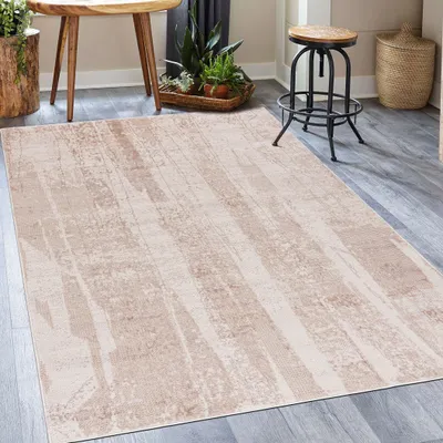 Produktbild von Kurzflor Teppich Mazovia - Abstrakt Beige Teppich für Wohnzimmer, Schlafzimmer gut für Fußbodenheizung - 80 x 150 cm