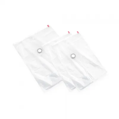 Two clear vacuum storage bags are shown on a white background.