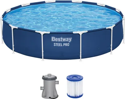 Produktbild von Bestway® Steel Pro™ Frame Pool Set mit Filterpumpe Ø 366 x 76 cm, dunkelblau, rund