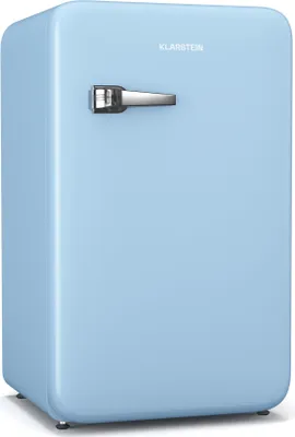 Produktbild von Klarstein Audrey Evo 90L Retro Mini Kühlschrank - Leise 40 dB, Kompakt, Verstellbare Füße, Wendetür, Mechanischer Thermostat, Blau, Kühlschrank Klein für Schlafzimmer und Büros