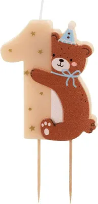 Productafbeelding van Famanu verjaardagskaars met berendesign - ideaal als taartdecoratie voor de eerste verjaardag