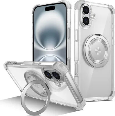 Image de Etui pour iPhone 16 anneau magnétique, support, compatible MagSafe, protection militaire, étui transparent Transparent