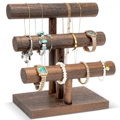 Produktbild von Holzarmbandständer mit 3 Ebenen für Schmuck
