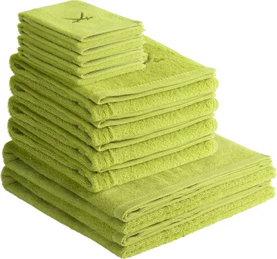Produktbild von Sansibar Handtuch Set Frottier-Serie Classic Nr. 5 (Set, 10-tlg), hochwertige Ton-in-Ton Säbelstickerei, grün