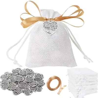 Productafbeelding van Cadeauverpakking - Met decoratie van een levensboom en een gouden lint - Geschikt voor gastgeschenken bij doop, bruiloft, communie en bevestiging - 10 stuks