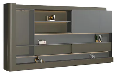 Produktbild von Büroschrank Aktenschrank Modern Schwarz Grau Regalwand LED Beleuchtung Stauraum