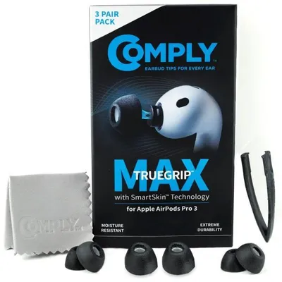 Zdjęcie produktu dla Zatyczki do uszu Comply TrueGrip MAX do AirPods Pro 3, czarne, rozmiar L