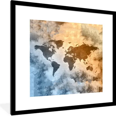 Produktbild von MuchoWow® MuchoWow® Gerahmtes Poster Weltkarte - Farben - Vintage 40x40 cm - Poster mit zchwarzem Bilderrahmen - Poster - Plakat im Rahmen