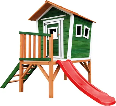 Produktbild von HOME DELUXE Spielhaus auf Stelzen PINO inkl. Rutsche - Grün I Holz-Kinderhaus für Garten & Outdoor-Spielspaß