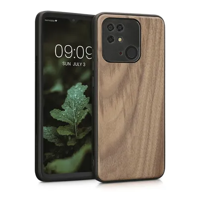 Obrázek produktu pro kwmobile kryt kompatibilní s pouzdrem Xiaomi Redmi 10C - dřevěné pouzdro - nárazuvzdorný kryt na mobilní telefon - TPU pouzdro na mobilní telefon v tmavě hnědé barvě