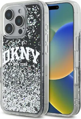 Obrázok produktu pre DKNY DKHCP16LLBNAEK iPhone 16 Pro 6,3" čierne ochranné puzdro Liquid Glitter Arch Logo