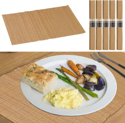 Produktbild von Bambus Tischset 6er Set hellbraun 45x30cm Platzmatte Platzset Tischuntersetzer abwaschbar