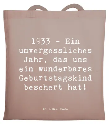 Produktbild von Mr. & Mrs. Panda Tote Bag Spruch 1933 Geburtstag - Braun Pastell - Geschenk, Einkaufstasche, studententasche, Alter, Erinnerung, canvas tasche, Geburtsjahr, Laptoptasche