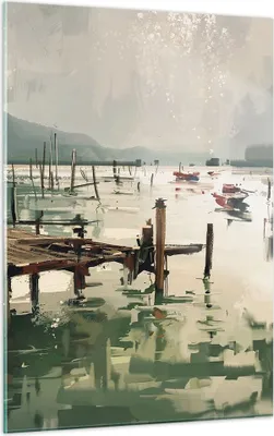 Produktbild von Bilder auf glas - Einteilig - Boot Ufer Brücke - 50x70cm - Glasbilder - Wandbilder - Bilder - zum Aufhängen bereit - Wanddekoration aus Glas - Glas Bilder - Wandbild auf Glas - GPA50x70-3829