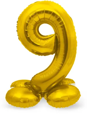 Produktbild von Stehender Folienballon Zahlen 28"/72cm | Gold Zahl: 9