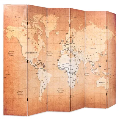 Image de vidaXL Séparation de pièce pliable 228 x 170 cm Carte du monde jaune