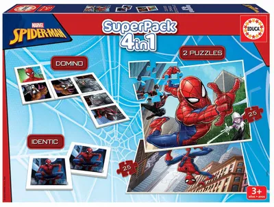 Produktbild von Educa - Spiderman Superpack 4in1, inkl. Domino, Memo Spiel und 2 Puzzles, für Ki