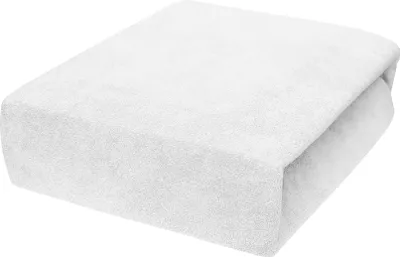 A folded white fitted sheet on a white background.