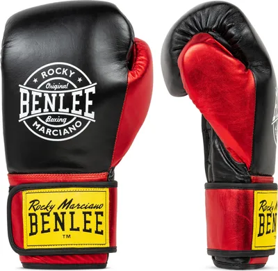 Zdjęcie produktu dla Skórzane rękawice bokserskie METALSHIRE Black/Red 10 oz BENLEE