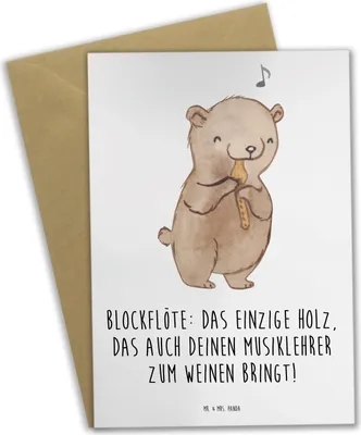 Produktbild von Mr. & Mrs. Panda Glückwunschkarte Blockflöte Humor - Weiß - Geschenk, Bassblockflöte, hochzeitskarten, Altblockflöte, Lernen, einladungskarten, babykarte, Tenorblockflöte