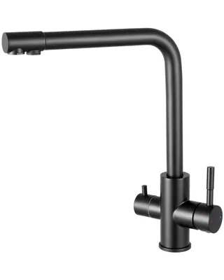 Produktbild von Sofetiy Max Dreiwege-Küchenarmatur (Schwarz), Zweihebel-Warm- und Kaltwassermischbatterie, Spültischarmatur aus Edelstahl 360° schwenkbar