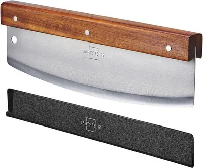 Produktbild von Famanu Pizzaschneider 32 cm - Robustes Edelstahlmesser mit elegantem Akazienholzgriff