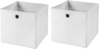 Two white storage boxes on a white background.