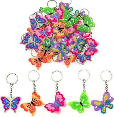 Produktbild von Bunte Schmetterlings-Schlüsselanhänger-Set für Kinder - 30 Stück für Partys, Goodiebags und Geschenke