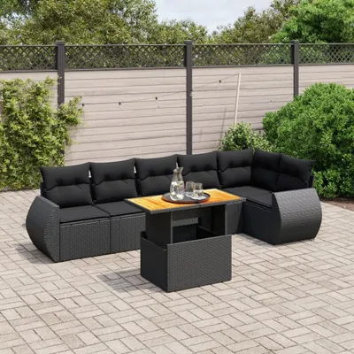 Produktbild von 7-tlg. Garten-Sofagarnitur - mit Kissen Schwarz Poly Rattan - Gartenmöbelset 3272203