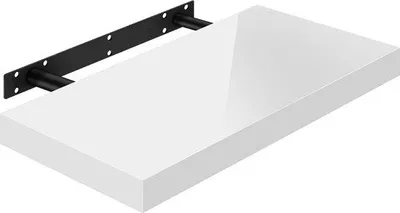 Obrázek produktu pro Ibenzoa® Lesklá bílá dřevěná nástěnná polička – délka 25–120 cm, rozměry 23 x 3,8 cm, nosnost až 15 kg, vhodná pro knihy a dekorace