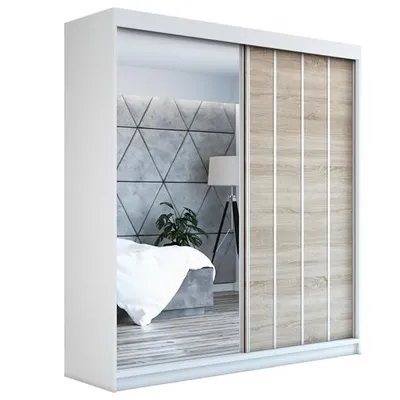 Produktbild von Schwebetürenschrank, 2-türig Schrank mit Spiegel! Moderne Garderobe für Kleidung. Verschiedene Farben (Weiß, Schwarz, Somona) Kleiderschrank VIGO 180 cm