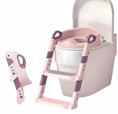 Produktbild von Rosa Kinder-Toilettensitz mit Leiter – sicher, höhenverstellbar und zusammenklappbar