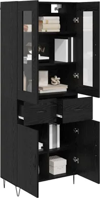 Image de vidaXL Buffet haut noir aspect chêne 69,5 x 34 x 90 cm en aggloméré