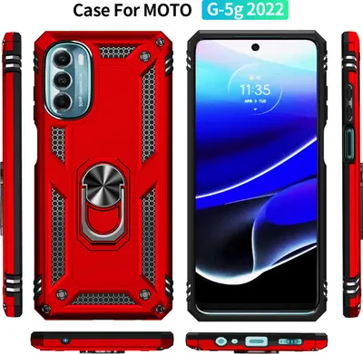 Produktbild von Moto G 5G 2022 Hülle, Dual Layer Robust Militäre Schutzhülle mit Ringhalterung Ständer für Motorola Moto G 5G 2022 Rot