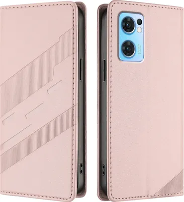 Produktbild von Hülle für Oppo Find X5 Lite/Reno7 5G, Kunstleder Brieftaschen Handyhülle mit Kartenfach und Standfunktion Pink