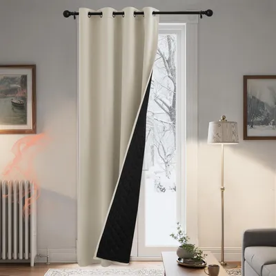 Image de Rideau de porte isolant, occultant à 100%, dimensions : hauteur 200 cm x largeur 140 cm, couleur beige clair