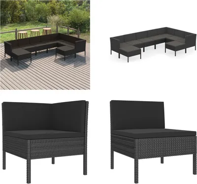 Produktbild von vidaXL 9 tlg. Garten Lounge Set mit Auflagen Poly Rattan Schwarz - Garten-Sofagarnitur - Garten-Sofagarnituren - Gartensofa-Set - Gartensofa-Sets