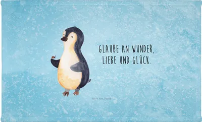 Produktbild von Mr. & Mrs. Panda Handtuch Pinguin Marienkäfer - Eisblau - Geschenk, frottierhandtuch, Liebe, kleines, Wunder, gesichtstuch, Flauschtuch, Aufmerksam, baumwolle, Kleine