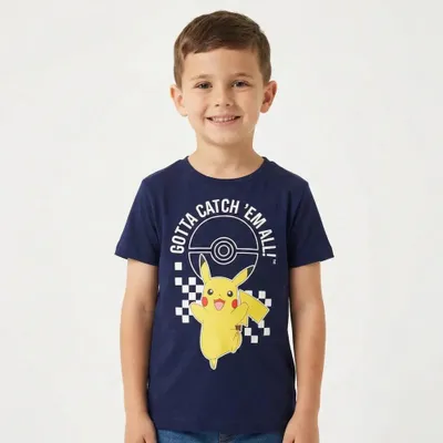 Produktbild von Pokémon Pikachu and Friends Kinder kurzarm T-Shirt – Blau / 110/116