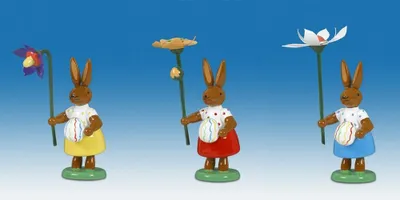 Produktbild von Osterdekoration Osterhasen mit Blume und Ei 3-tlg Höhe 7,5cm NEU