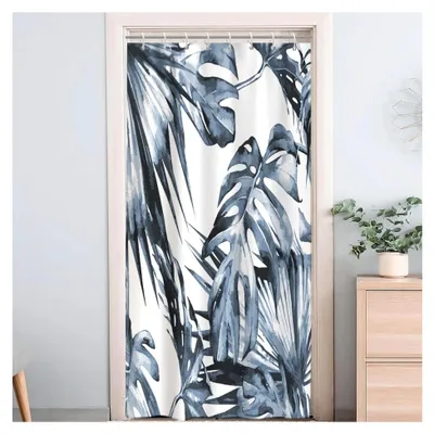 Produktbild von Duschvorhang 120x200cm, Anti-Schimmel Duschvorhang Blau mit tropischen Palmblättern und Monstera-Muster, waschbar und wasserdicht, inkl. 8 Haken für das Badezimmer