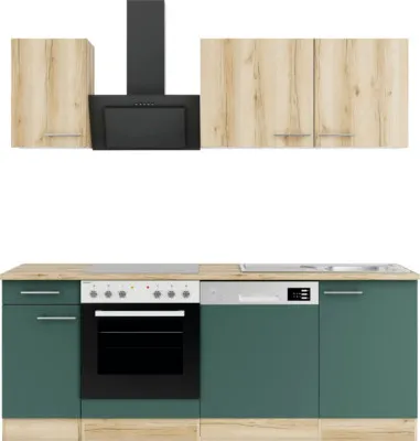 Produktbild von Optifit Küchenzeile mit Geräten Livorno290/Savona405 210 cm wildeiche grün matt strukturiert zerlegt Variante reversibel KPLS 2179-9+