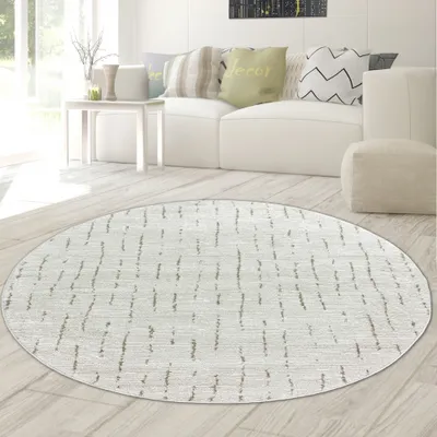 Produktbild von Teppich Wohnzimmer Schlafzimmer Strich Muster kuschelig creme mit beige/braunen Streifen Größe - 160 cm Rund