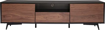 Produktbild von Miliboo - TV-Möbel mattschwarz Walnussfurnier mit 2 Türen und 1 Schublade B160 cm MERMOZ