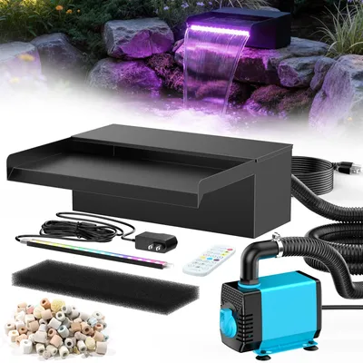 Vijverwaterval 30 cm, Edelstahl, 2500 l/h Pumpe, LED-Lichtkette