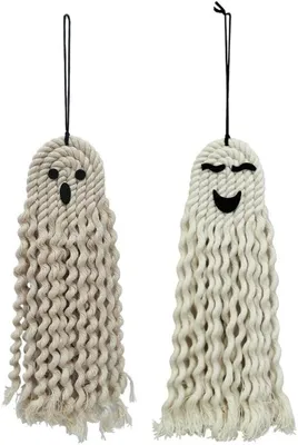 Image de Décorations murales et de jardin pour Halloween, ornements fantômes en macramé blanc, tissés à la main