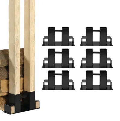 Produktbild von Holzstapelhilfe 6 Stk. Halterung 34 x 10 cm lackierter Stahl schwarz Holzstapelhalter