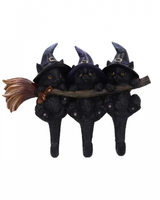 Produktbild von Drei schwarze Katzen mit Hexenhut als Schlüsselbrett