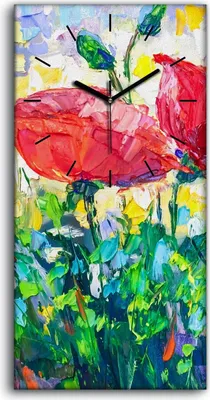 Produktbild von Leinwand Wanduhr Wandkunst Uhr Geräuschlos 30x60 Ölgemälde Blumen blumig - schwarze Hände